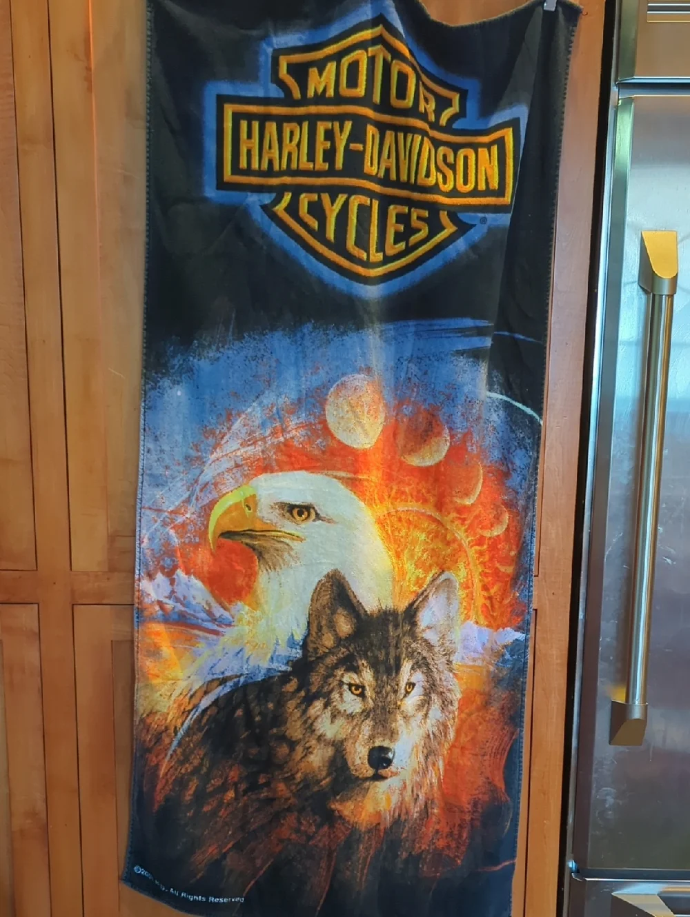 Harley-Davidson Black, Orange, Blue Eagle & Wolf Graphic Towel